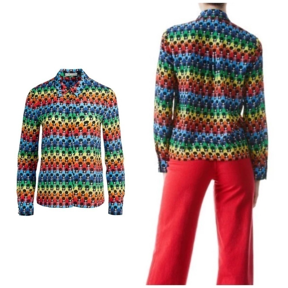 Alice + Olivia Willa Rainbow Logo Print Blouse - Picture 15 of 15